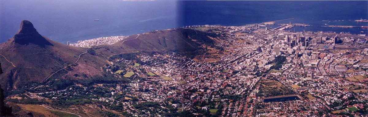 Cape Town from Table Mountain; GrandWest is in Goodwood, in the northern suburbs